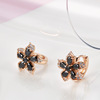 Tide, golden earrings, fashionable fresh zirconium, wish, European style, pink gold, flowered, wholesale