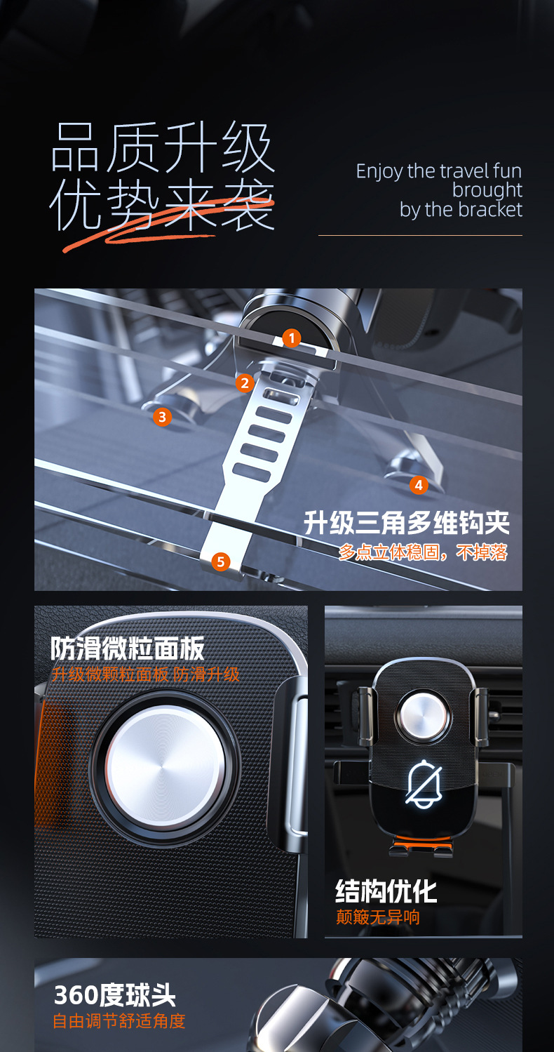 Cross-Border Car Mobile Phone Navigation Holder, New Universal Car Air Vent Mount, Gravity Support Bracket