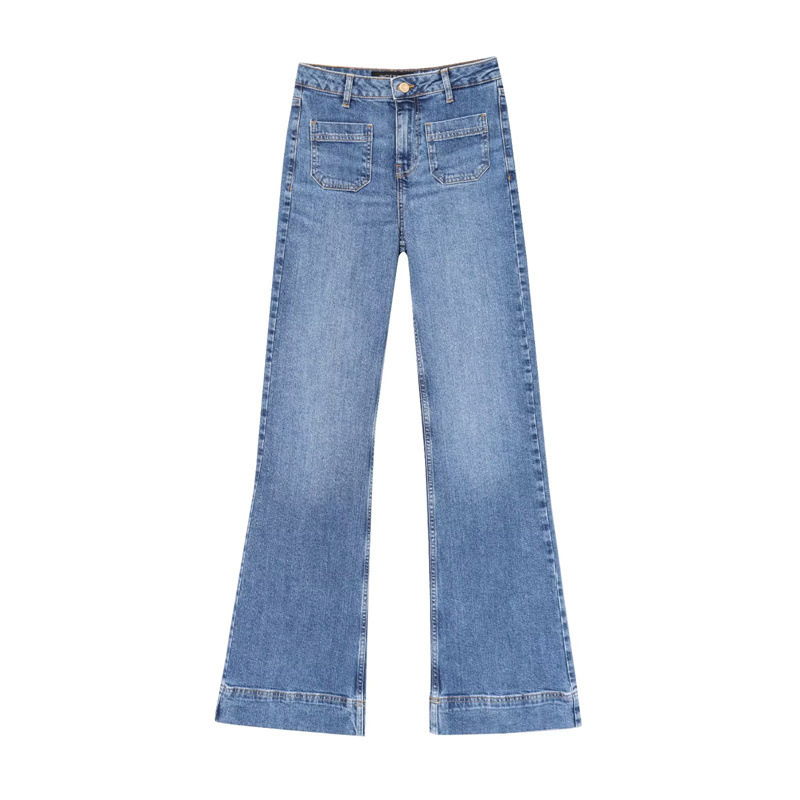 Foreign Trade 2025 Spring New European and American Style Women's Mid-Waist Straight Ankle-Length Design Versatile Jeans 6164107