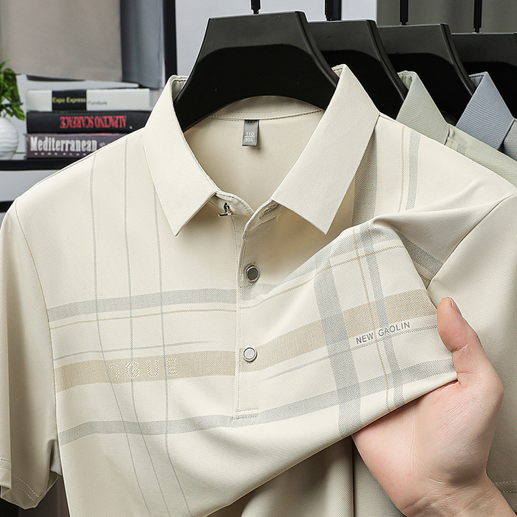Summer Dad-Style Men's T-Shirt, Middle-Aged Casual Polo Shirt, Men's Short-Sleeve T-Shirt, Loose-Fitting Grandpa Top
