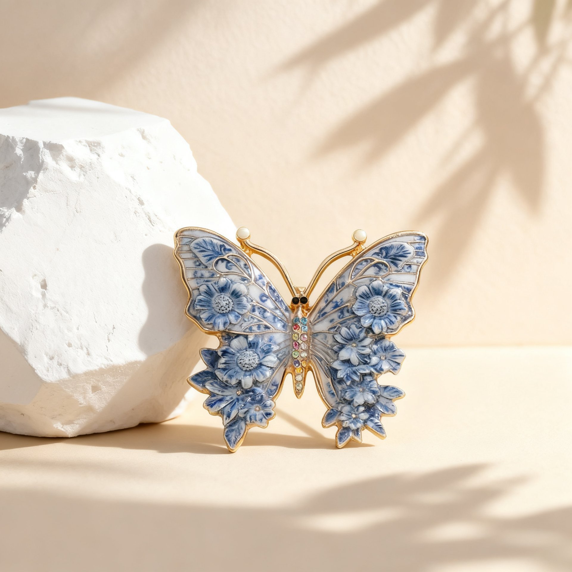 European and American Cross-Border Rhinestone-Encrusted Simulated Butterfly Enamel Elegant and Exquisite Light Luxury High-End Decorative Brooch Accessories