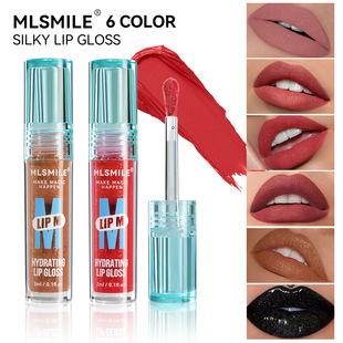 Mlsmile Cross-Border Non-Stick Cup Waterproof Lip Glaze Small Blue Bottle Liquid Lipstick 6 Colors Moisturizing Fine Glitter Lip Gloss