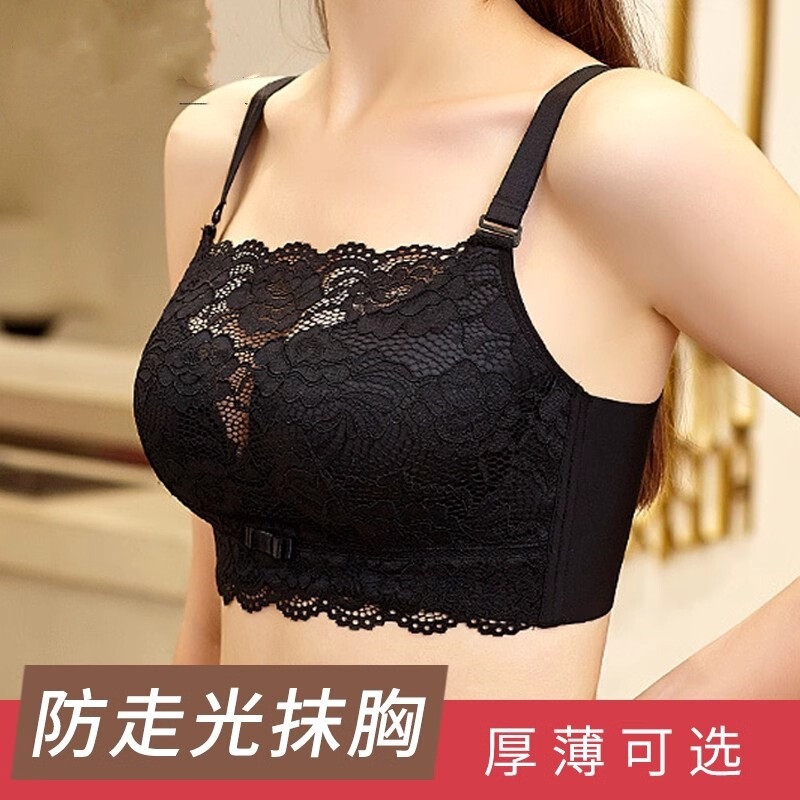 Anti-light Tube-type Underwear Women's Gather-wrapped Chest Large Chest Small Bra Thin Lace Bra New 2025 Explosions