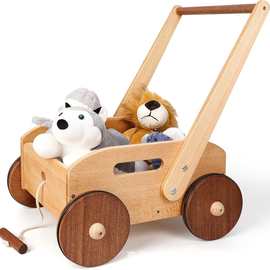 木质婴儿学步车宝手推车手拉玩具筐孩子防侧翻小孩助步车儿童玩具