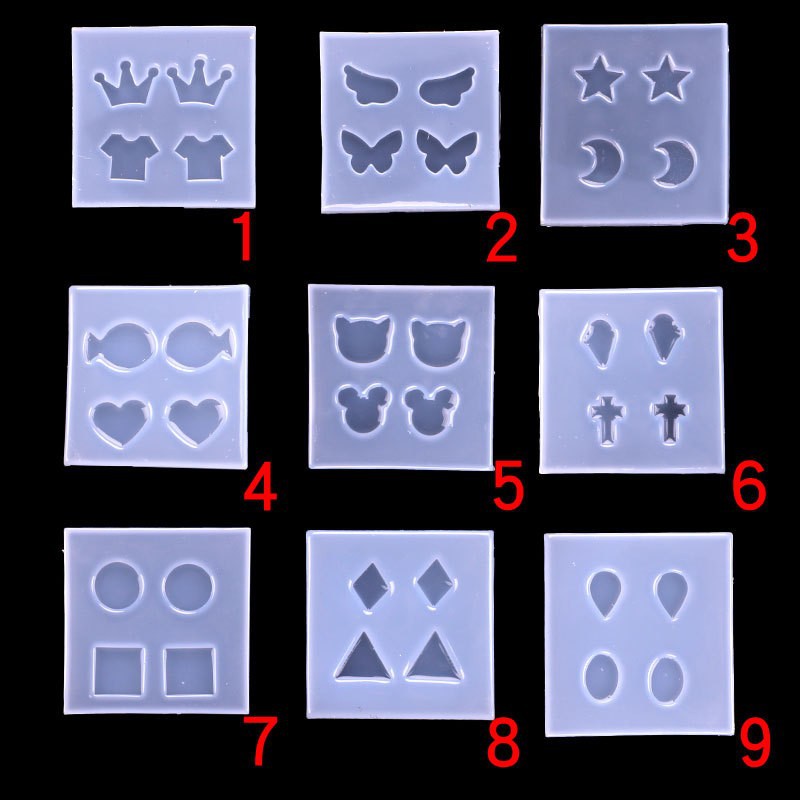 Espejo mini figura Linda silicona molde DIY Stud pendientes colgante epoxi estrella corona peces amor corazón cuadrado redondo