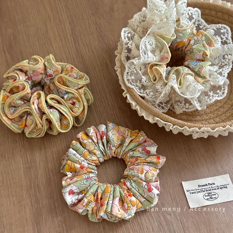 新款韩系小众超美小碎花蕾丝百褶大肠发圈高弹力马尾发绳头饰发饰|undefined