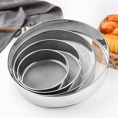 Baking tools 304 stainless steel flour sieve handheld round filter sieve 40 mesh 60 mesh fine flour sieve sieve