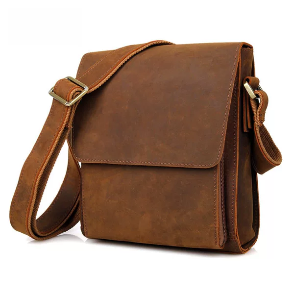 Vintage Genuine Leather Large Capacity Crossbody Bag Niche Simple Crazy Horse Leather Men's Bag Wholesale Cowhide Men's Shoulder Bag Men's