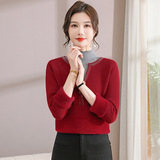 中老年女装秋冬针织衫加绒加厚保暖打底衫时尚假两件一体绒毛衣，女装针织衫/毛衣，妃慕昵服饰