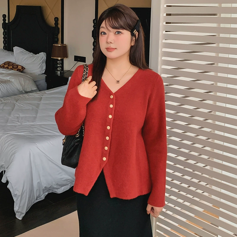 Женская повседневная куртка больших размеров с разрезом и длинными рукавами, зима 2025, свободный вязаный кардиган для женщин, топ с v-образным вырезом 22693