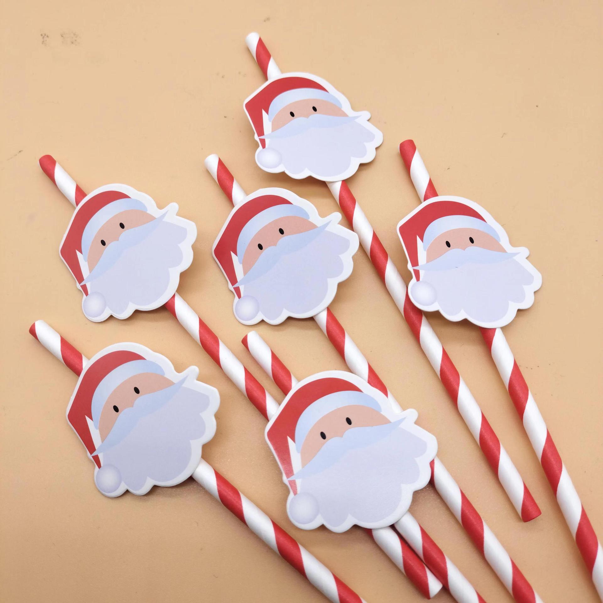 Papá Noel tarjeta decorativa paja desechable papel degradable paja Navidad postre pastel fiesta paja