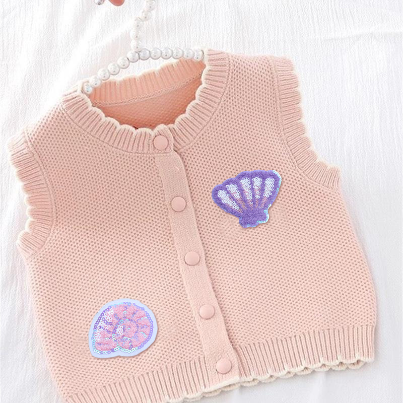 Nuevas toallas bordadas sequinillas tema de vida marina bordado pegatinas de ropa bolsa parche pegatinas de costura reparación agujeros
