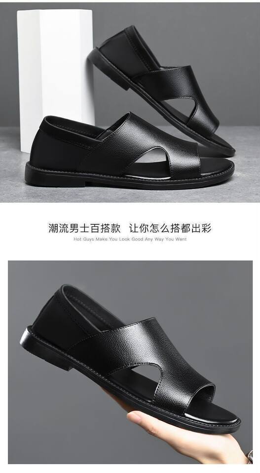 Dép sandal nam da bò thật đế mềm chống trượt kiểu Birkenstock — màu đen chi tiết 5