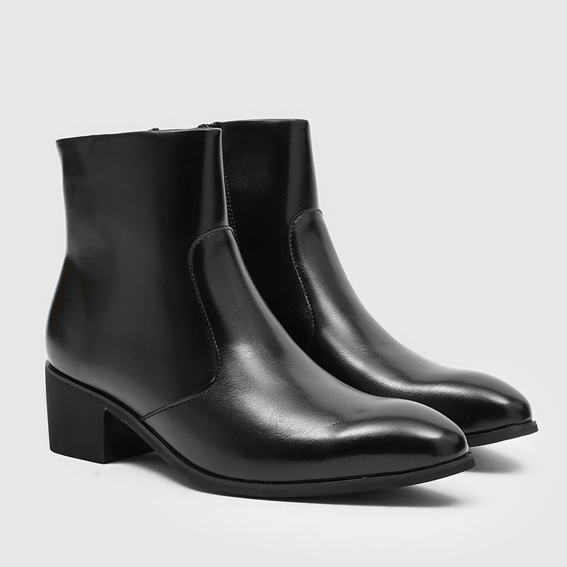Casual Western Martin Boots British Style Chelsea Boots Men's Trendy Thick-Soled Height-Increasing Zipper Work Shoes 12010-J