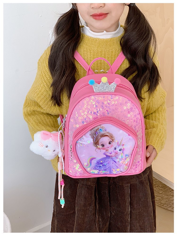 新儿童双肩包卡通亮片女孩背包幼儿园女孩可爱时尚洋气小公主书包