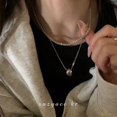 極簡風円環ペンダントネックレス二重畳み込み甘いクール個性高級感セーターチェーン冷淡風鎖女性