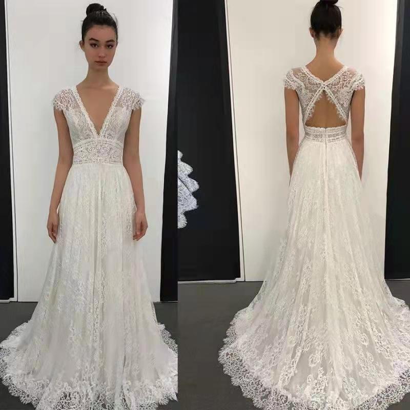 Comercio exterior europeo y americano Amazon AliExpress deseo elegante vestido de novia encaje sexy vestido de cuello en V elegante vestido de novia