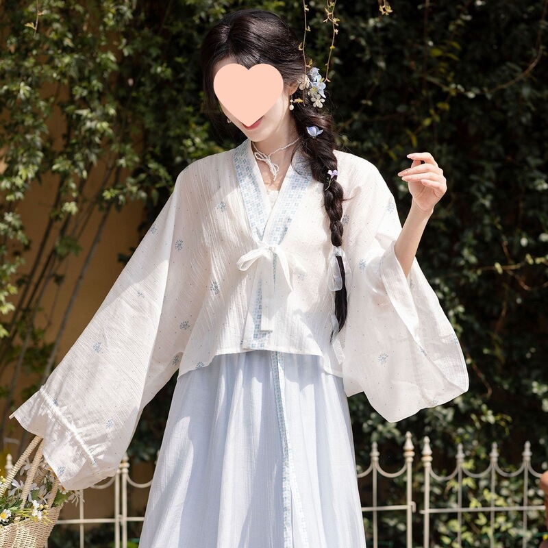 Chixia [Li Xia: Sea Breeze Blue] Tang-style Tencel Famen Temple shawl, six-panel skirt, shorts, modified Hanfu for summer