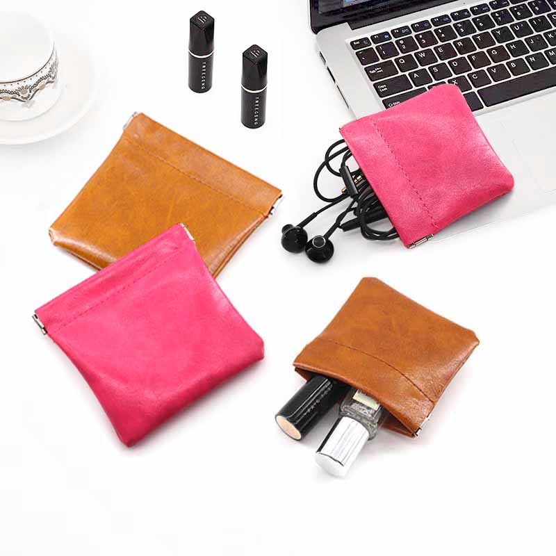 Nueva bolsa de almacenamiento de cuero de cera de aceite, línea de datos de viaje, bolsa de almacenamiento de joyería de cambio, mini bolsa de almacenamiento cerrada automática