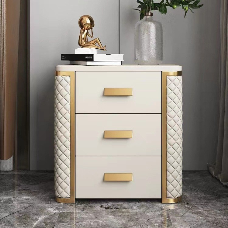 Modern Simple Solid Wood Bedside Table Nordic Light Luxury Bedroom Bedside Table High-End Slate Countertop Storage Cabinet Free of Installation