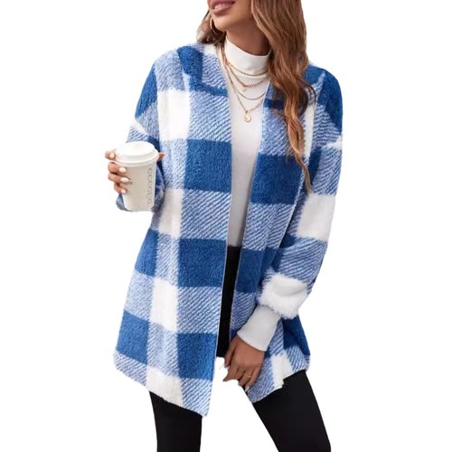 2025 Amazon Cross-border New European and American Style Loose Plaid Striped Knit Cardigan Fashion Foreign Trade Woman's Sweater