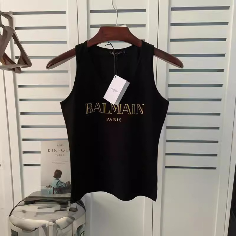 Spring and Summer New balmain Cotton Bronzing Letter Slim-fit Small Vest ins Sleeveless T-shirt