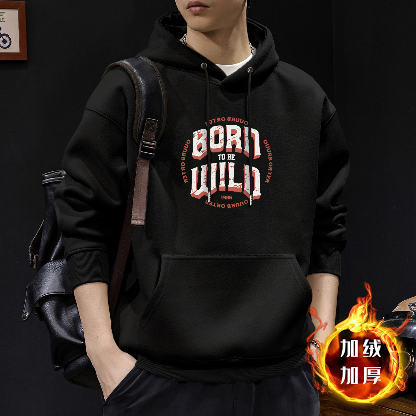 420g pesado chaqueta con sombrero hombre marca de moda de otoño estilo retro americano de alta tendencia guapo chaqueta con sombrero de otoño