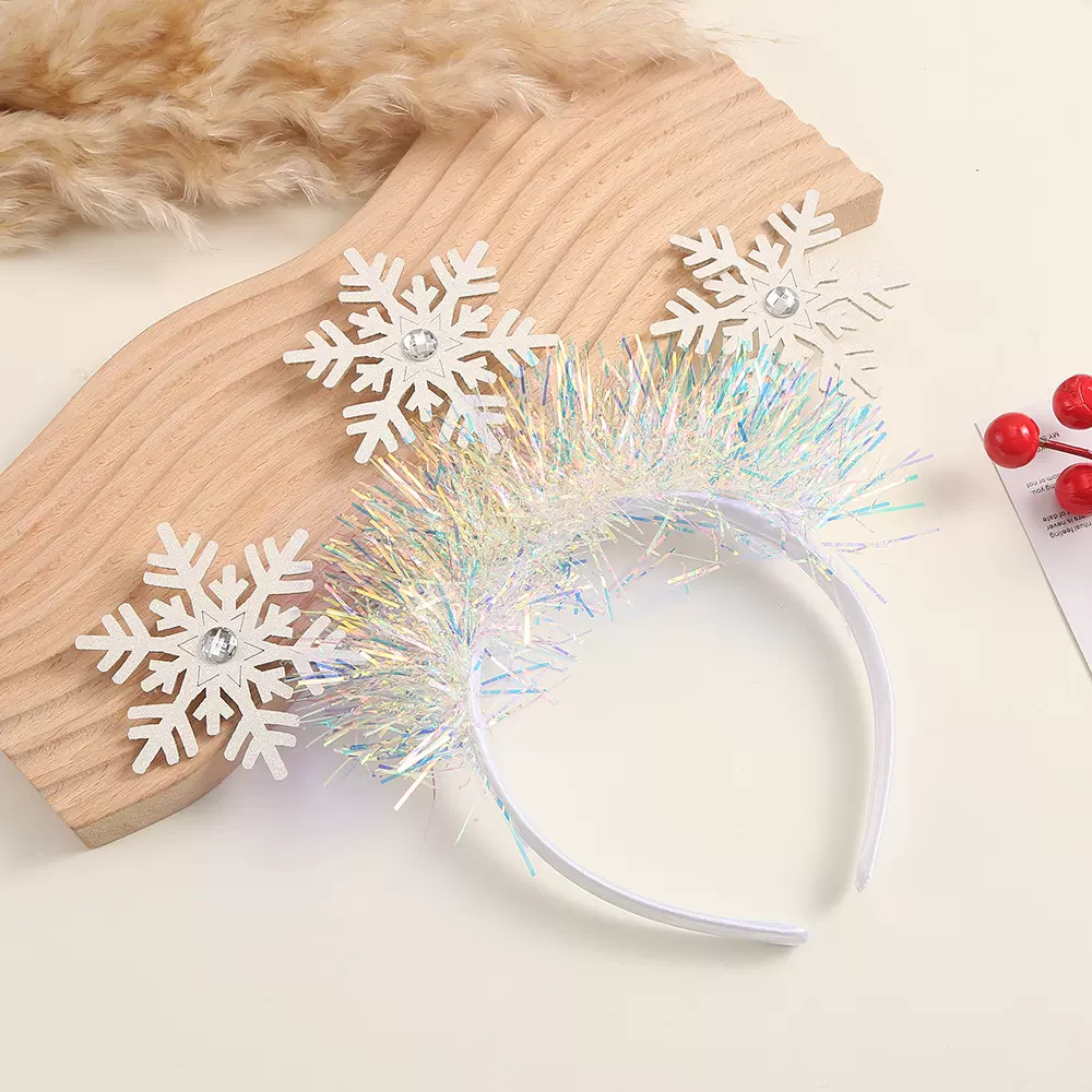 新款白色雪花亮片装饰发箍圣诞节节日表演道具森系儿童派对发饰