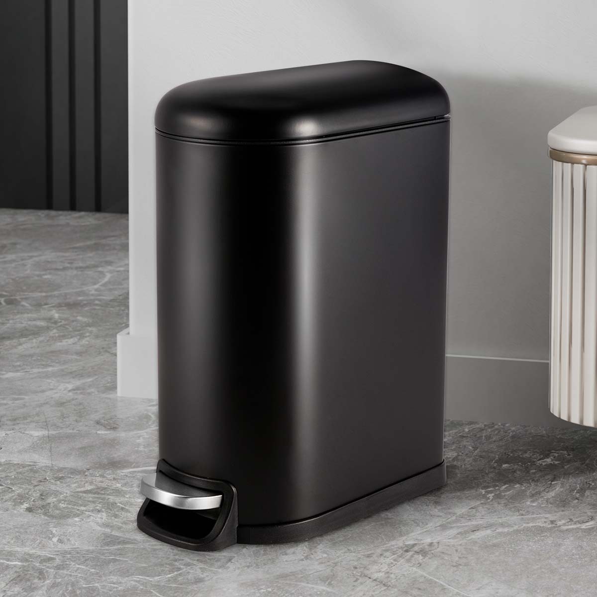 Bote de basura de tapa fija de 10 litros para el hogar negro mate, pie hacia abajo, silencioso, cubo sanitario con tapa, cubo de limpieza de cocina