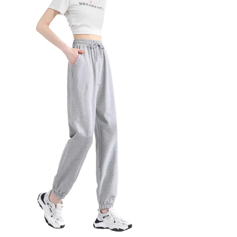 春と秋の女性用黒スウェットパンツ、ハイウエスト、小柄な人向けのゆったりとした夏用レギンス、カジュアルな裾の薄いスウェットパンツ|undefined