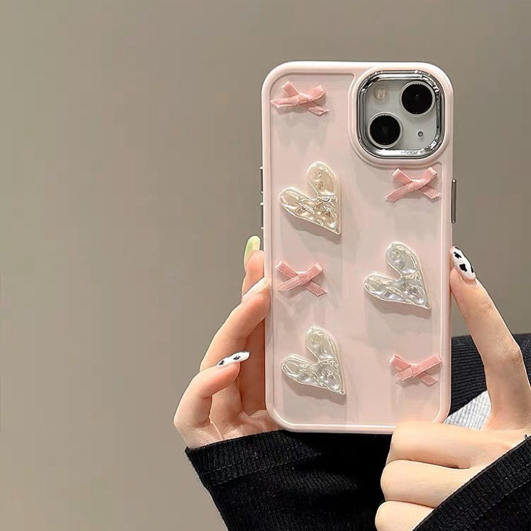 Pink Love bow for iPhone15promax phone case Apple 13 new 12 soft case 14 soft girl Pink Love bow for iPhone15promax phone case Apple 13 new 12 soft case 14 soft girl