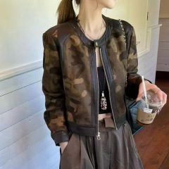 韩系复古迷彩外套女2025早秋季新款时尚气质百搭显瘦短款上衣
