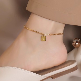 2025 New Good Luck Letter Square Pendant Paper Clip Adjustable Anklet Simple Stylish Versatile Accessories