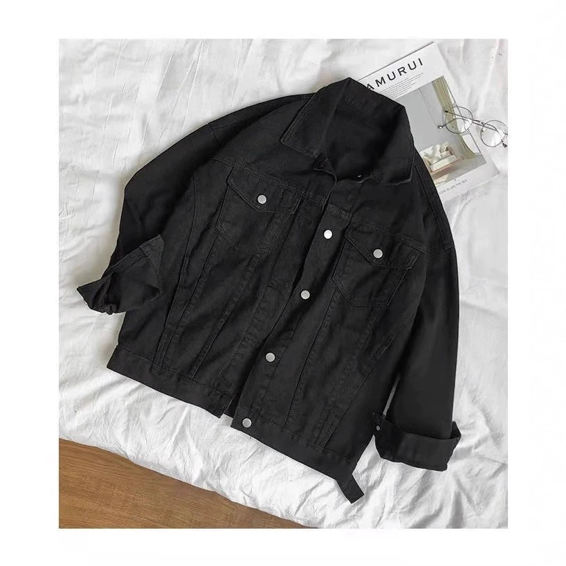 Denim Jacket High Collar, Autumn Casual Solid Color, Button Front (S–XXL)