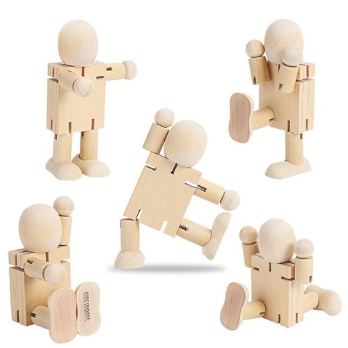 Transformable Wooden Robot, Plain Wood DIY Wooden Puppet for Children, Painting, Coloring, Scribbling Art Materials
