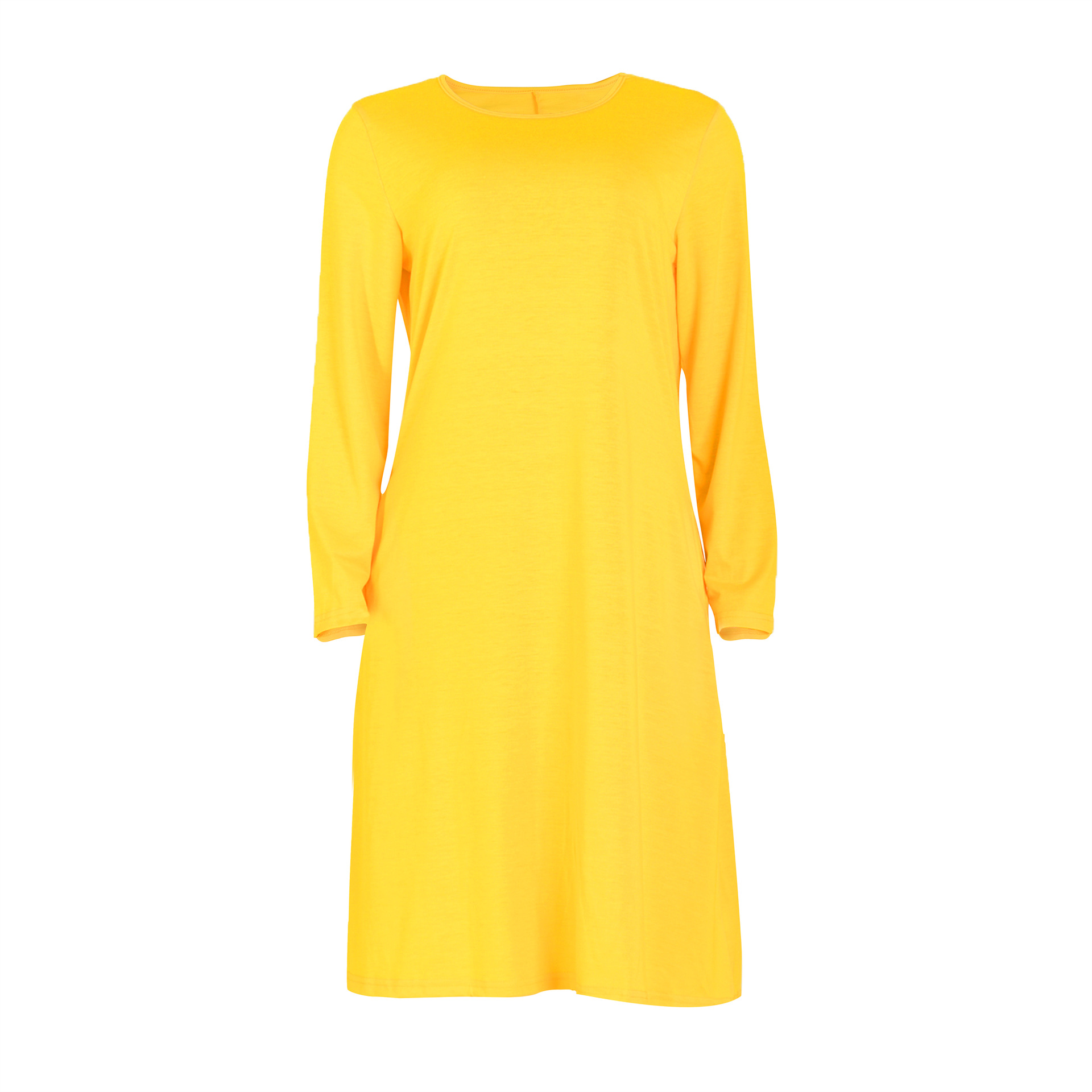 Women Clothing Dress Long Sleeve T-shirt Mid Solid Color Basic Summer Autumn