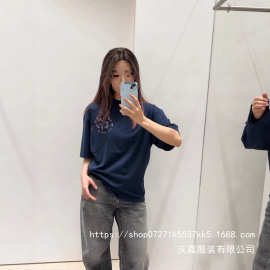 高版本AC圆标纽扣标纽扣图案印花做旧破洞宽松男女情侣款T恤批发