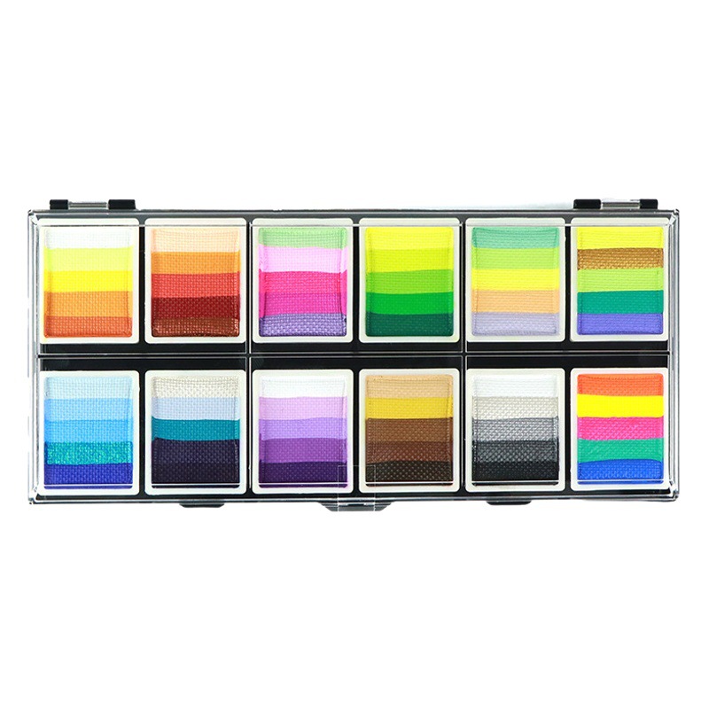 Juego de tiras de arcoíris lavables de 12 colores, paleta de mezcla multicolor fluorescente perlada mate