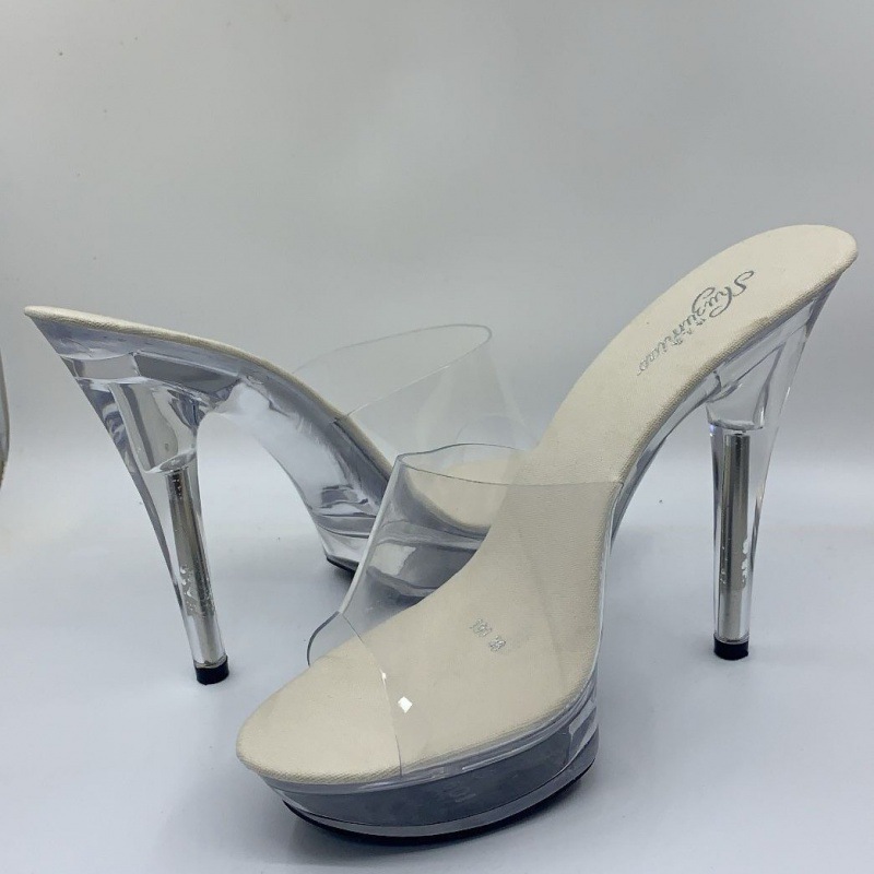 Zapatos de cristal red rojo 15cm sandalias de talón alto zapatos transparentes cos modelo de coche T zapatos de desfile zapatos