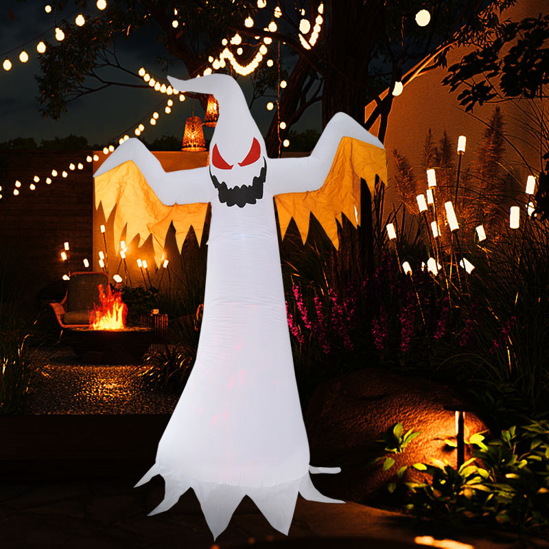 Amazon explotó 2.4m Halloween LED infláble fantasma blanco de color lámpara de llama luminosa horrores accesorios decorativos