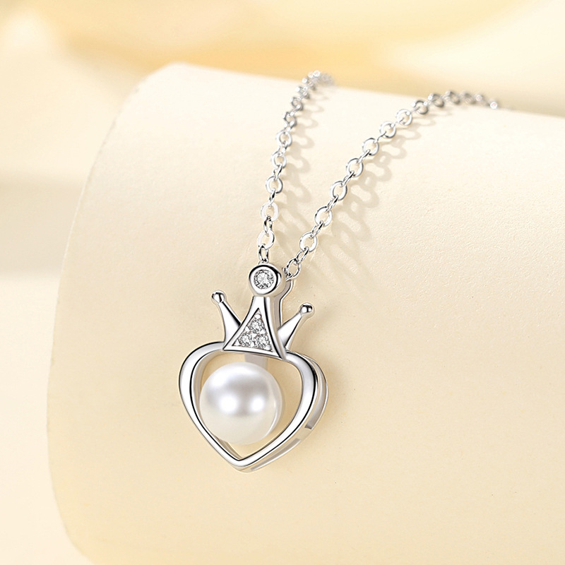 Shengli s925 plata esterlina corona colgante perla artificial de las mujeres verano joyería nicho diseño sentido japonés y coreano collar las mujeres