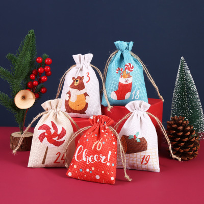 圣诞礼品袋2023跨境新款糖果礼物收纳麻布袋降临日抽绳圣诞束口袋|ms