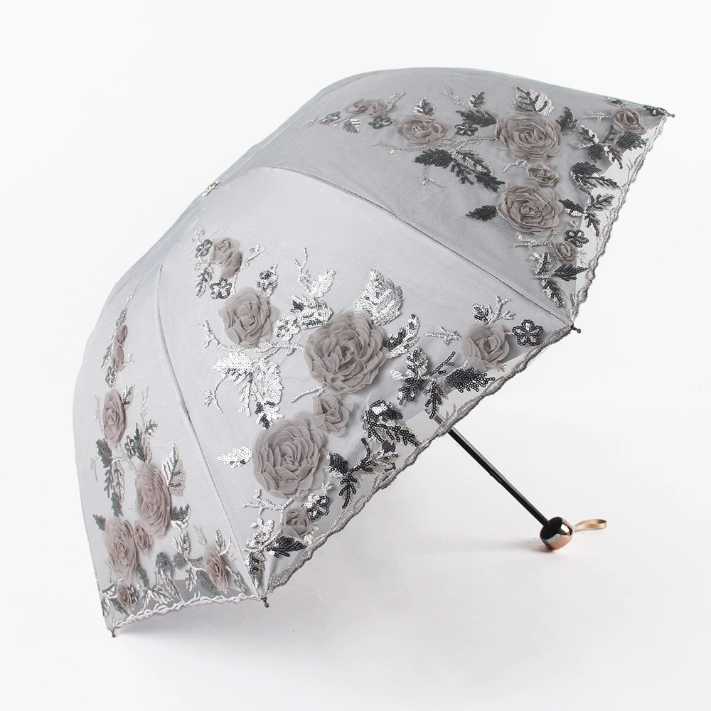 Double-layer umbrella solar-powered for princess, sun protection, UV protection, with embroidery