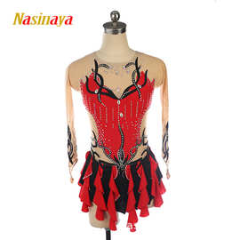 福诺花样滑冰服溜冰服体操服考斯腾表演服女比赛裙子黑加红