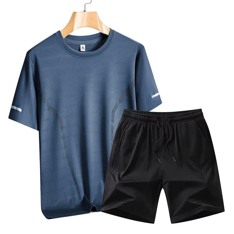 Hielo camiseta delgada hombre y mujer secado rápido correr mangas cortas alta elástica juego deportivo de hielo transpirable dos piezas fabricante de chaqueta superior
