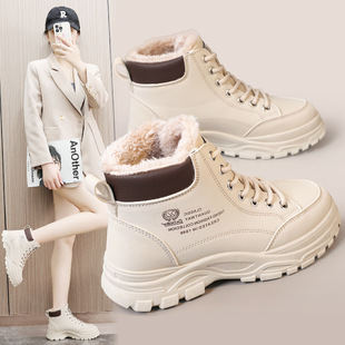 K2225 New 2024 Autumn and Winter High-Top Women's Shoes Fleece-Lined Cotton Shoes Warm Velvet Thick Soles Increased K-Style Ins Students