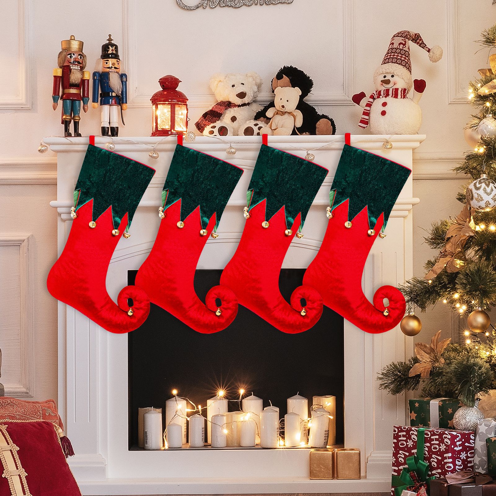 Cross-border nuevo terciopelo calcetines de Navidad elfo Garter Bell decoraciones de Navidad calcetines de Navidad bolsa de regalo colgante