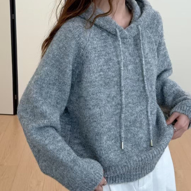 Autumn and Winter New Hooded Pullover Sweater for Women, Alpaca Loose Fashion Korean Style Casual Versatile Knit Sweatshirt