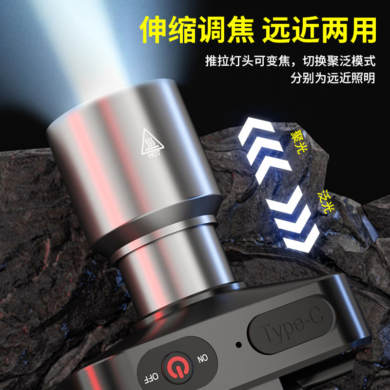 Lámpara de minero con zoom de venta caliente transfronteriza, faros multifuncionales para exteriores, luz fuerte, pesca nocturna, luz de trabajo recargable impermeable image 3