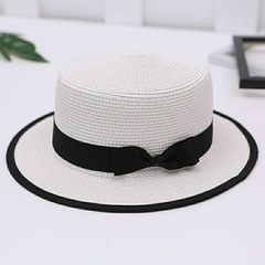 帽子女夏季遮陽沙灘帽防曬平沿太陽草帽批發平頂英倫蝴蝶結禮帽潮